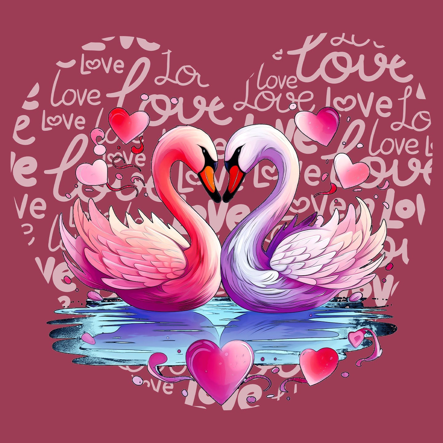 Swan Love Heart - Adult Unisex T-Shirt