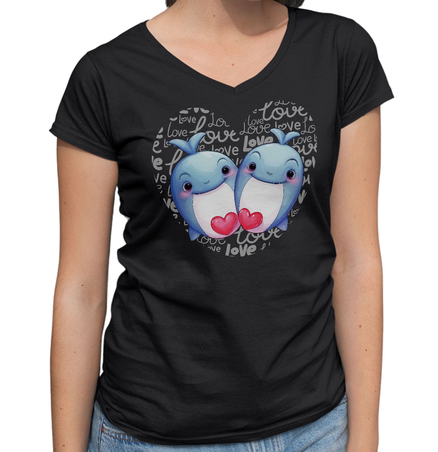 Whale Love Heart - Women's V-Neck T-Shirt