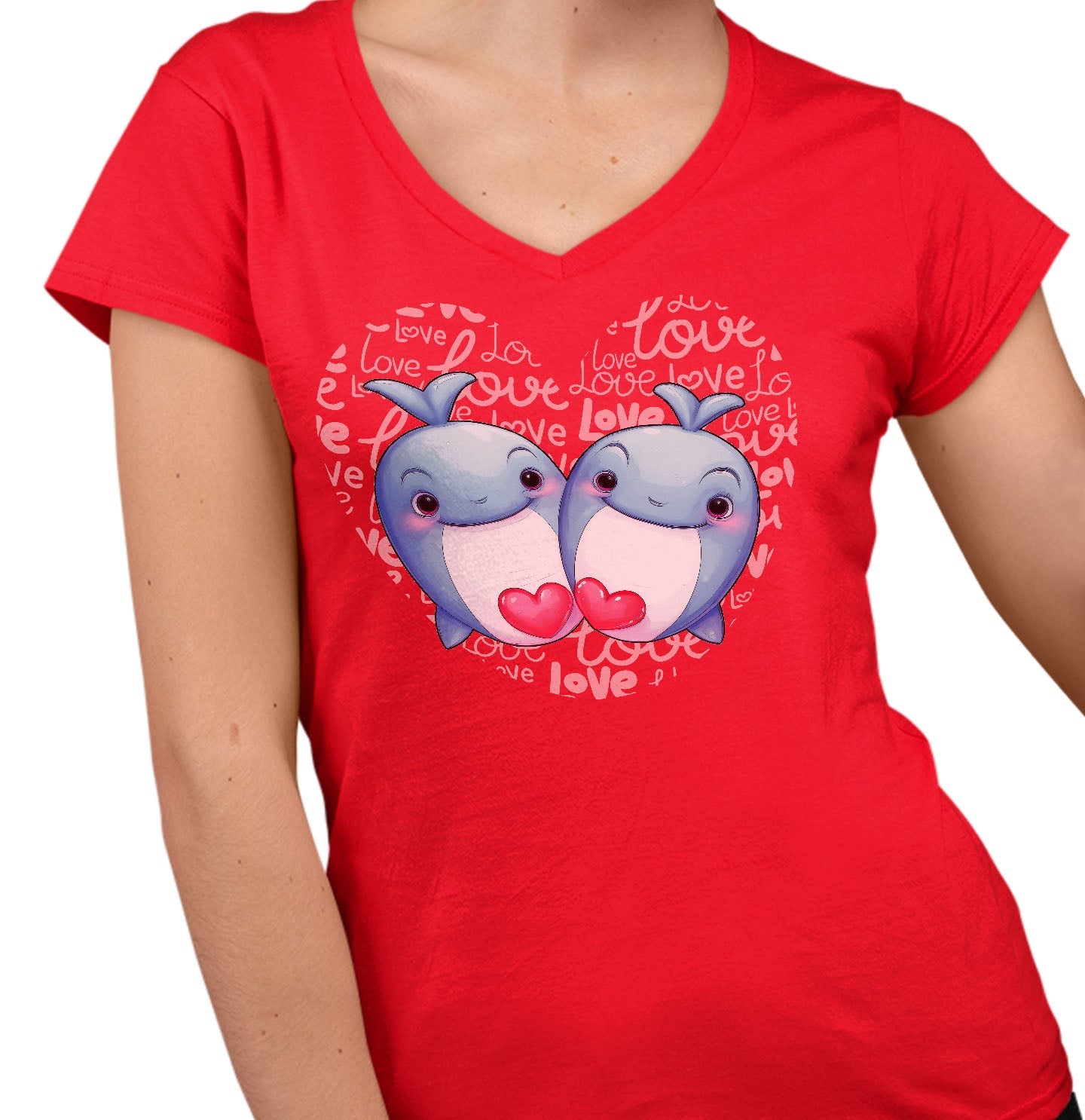 Whale Love Heart - Women's V-Neck T-Shirt