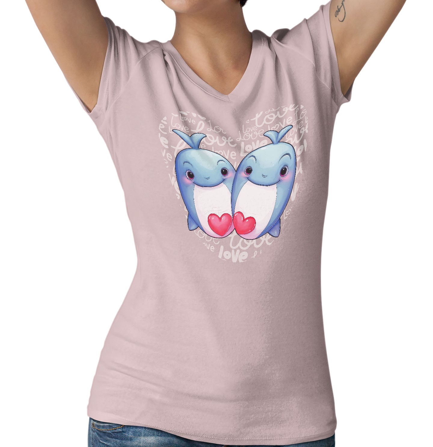 Whale Love Heart - Women's V-Neck T-Shirt
