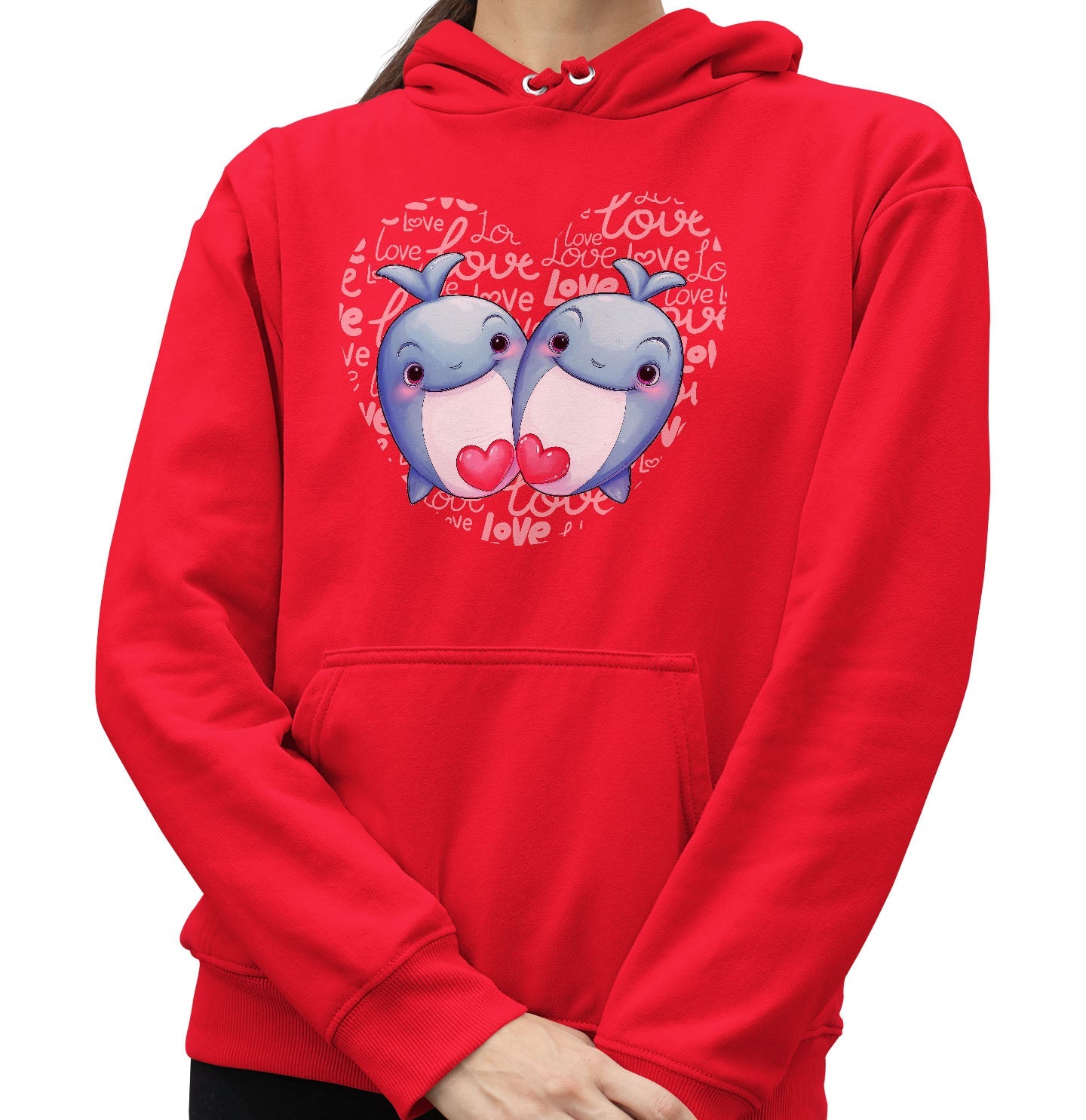 Whale Love Heart - Adult Unisex Hoodie Sweatshirt
