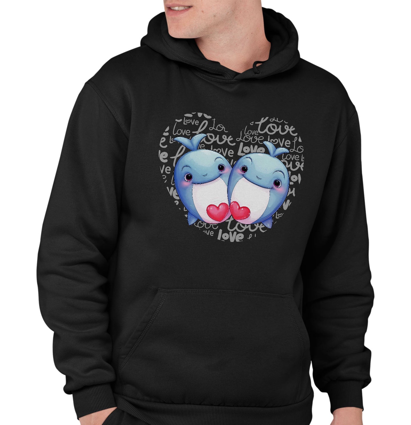 Whale Love Heart - Adult Unisex Hoodie Sweatshirt