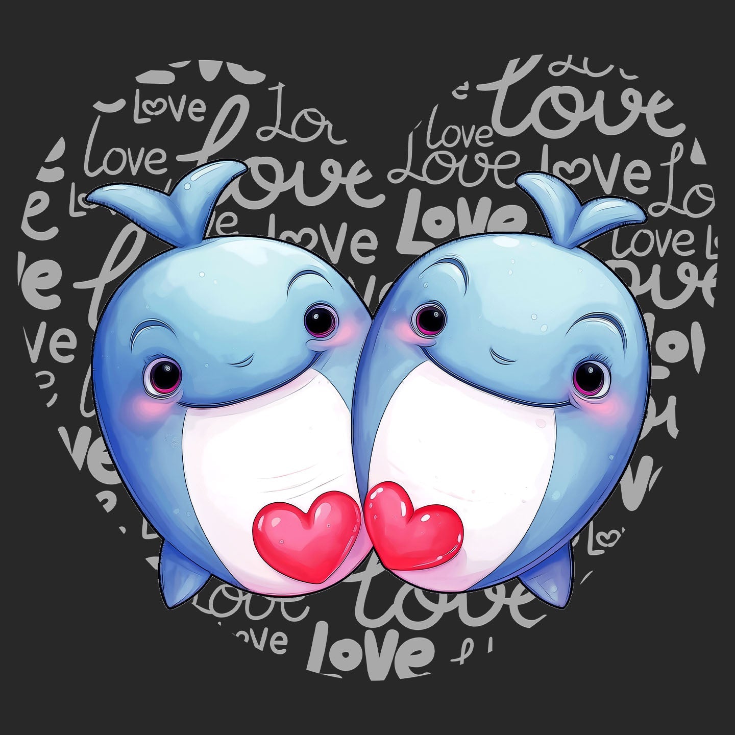 Whale Love Heart - Adult Unisex Hoodie Sweatshirt