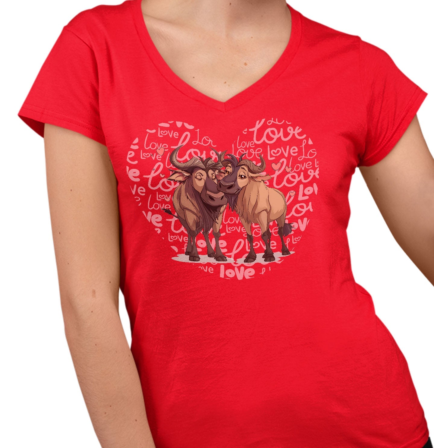 Wildebeest Love Heart - Women's V-Neck T-Shirt