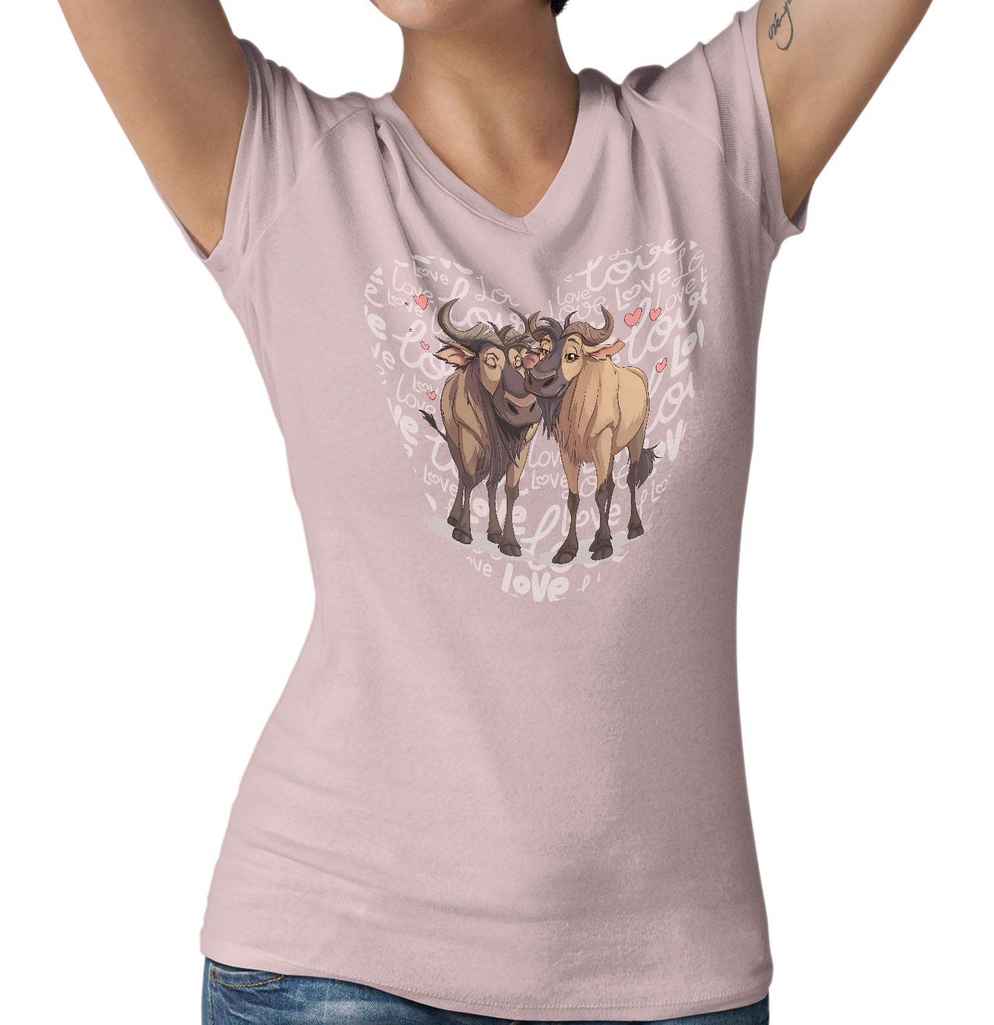 Wildebeest Love Heart - Women's V-Neck T-Shirt