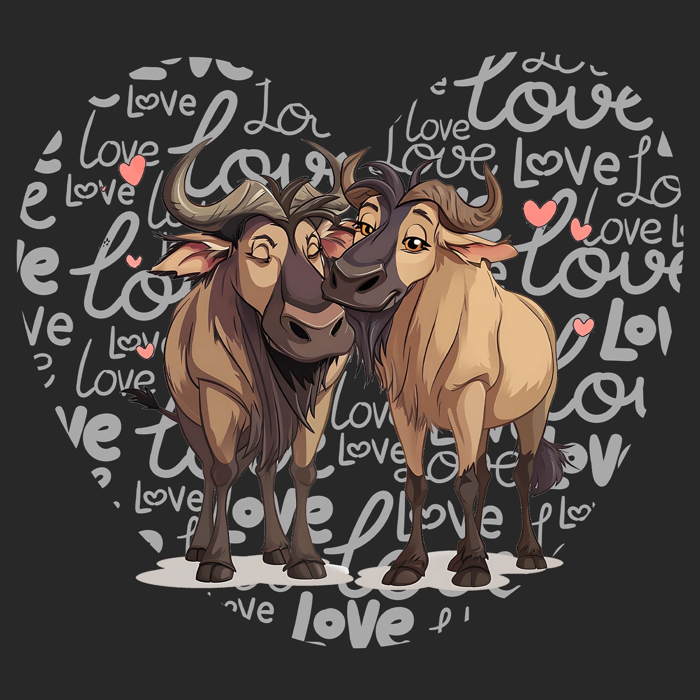 Wildebeest Love Heart - Adult Unisex Hoodie Sweatshirt