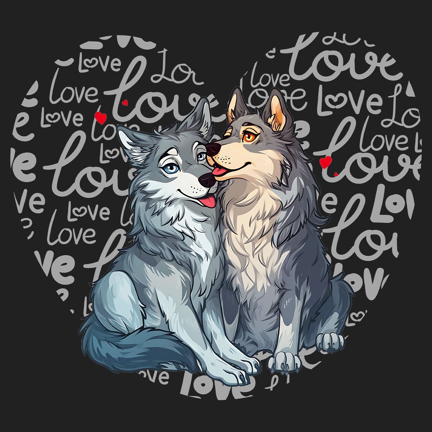 Wolf Love Heart - Women's V-Neck T-Shirt