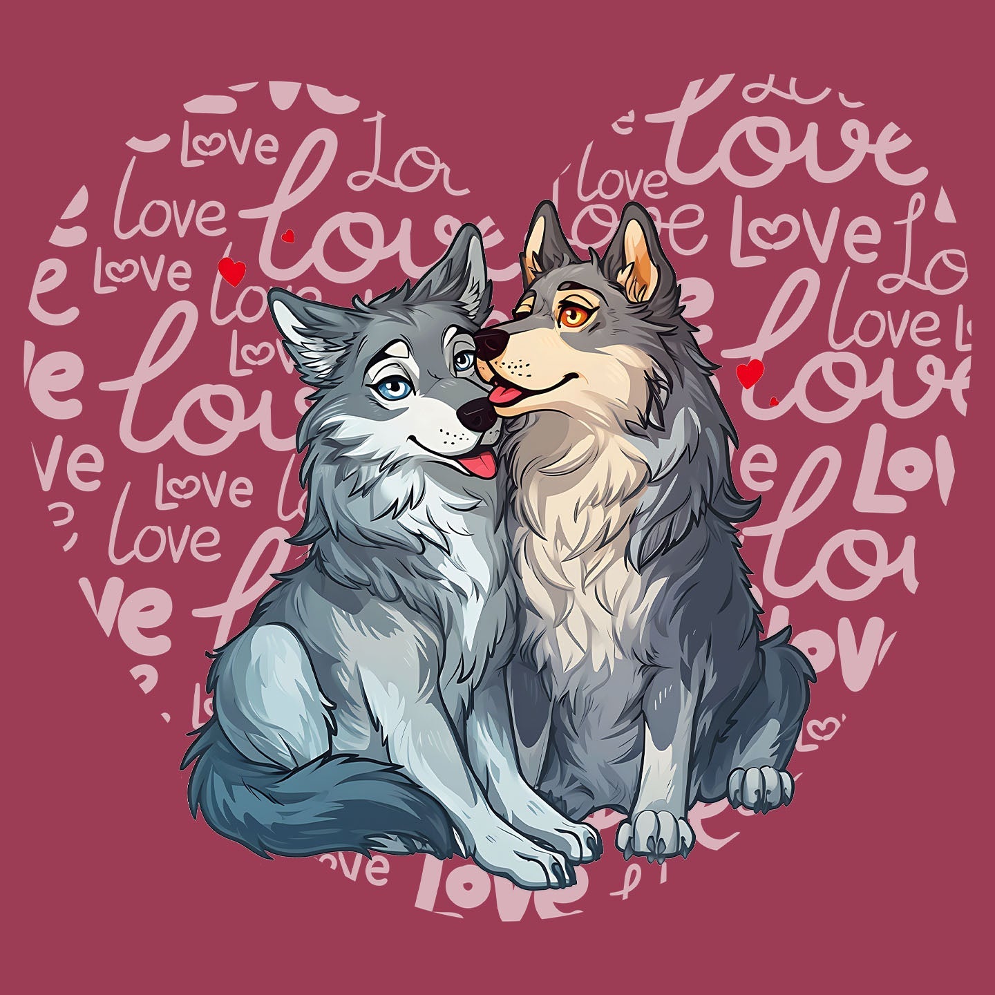 Wolf Love Heart - Adult Unisex T-Shirt