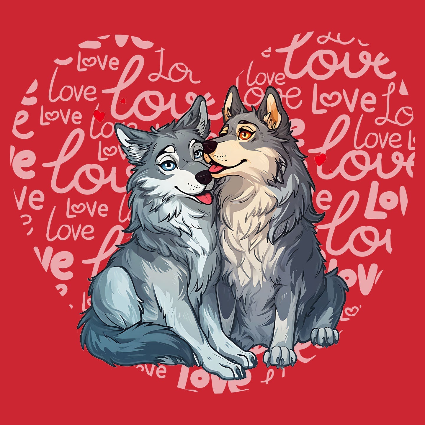 Wolf Love Heart - Kids' Unisex T-Shirt