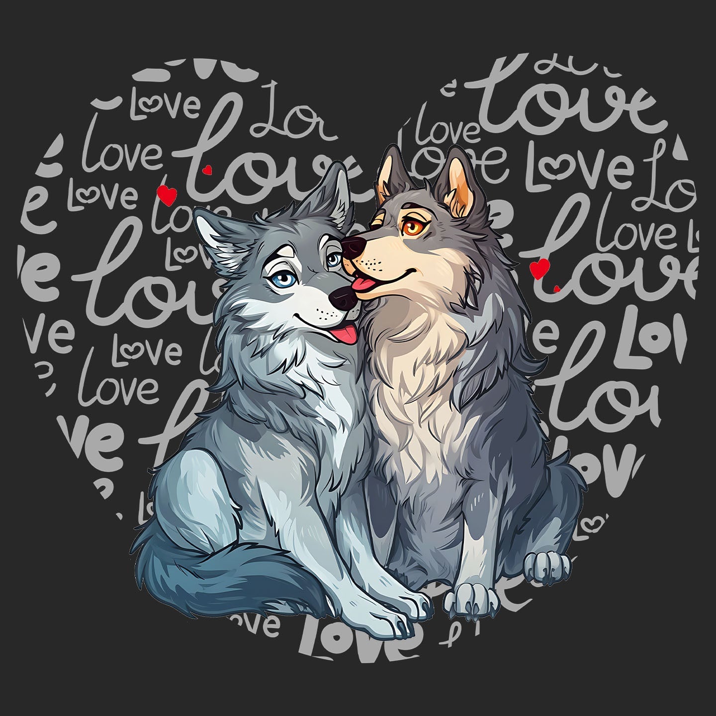 Wolf Love Heart - Adult Unisex Hoodie Sweatshirt