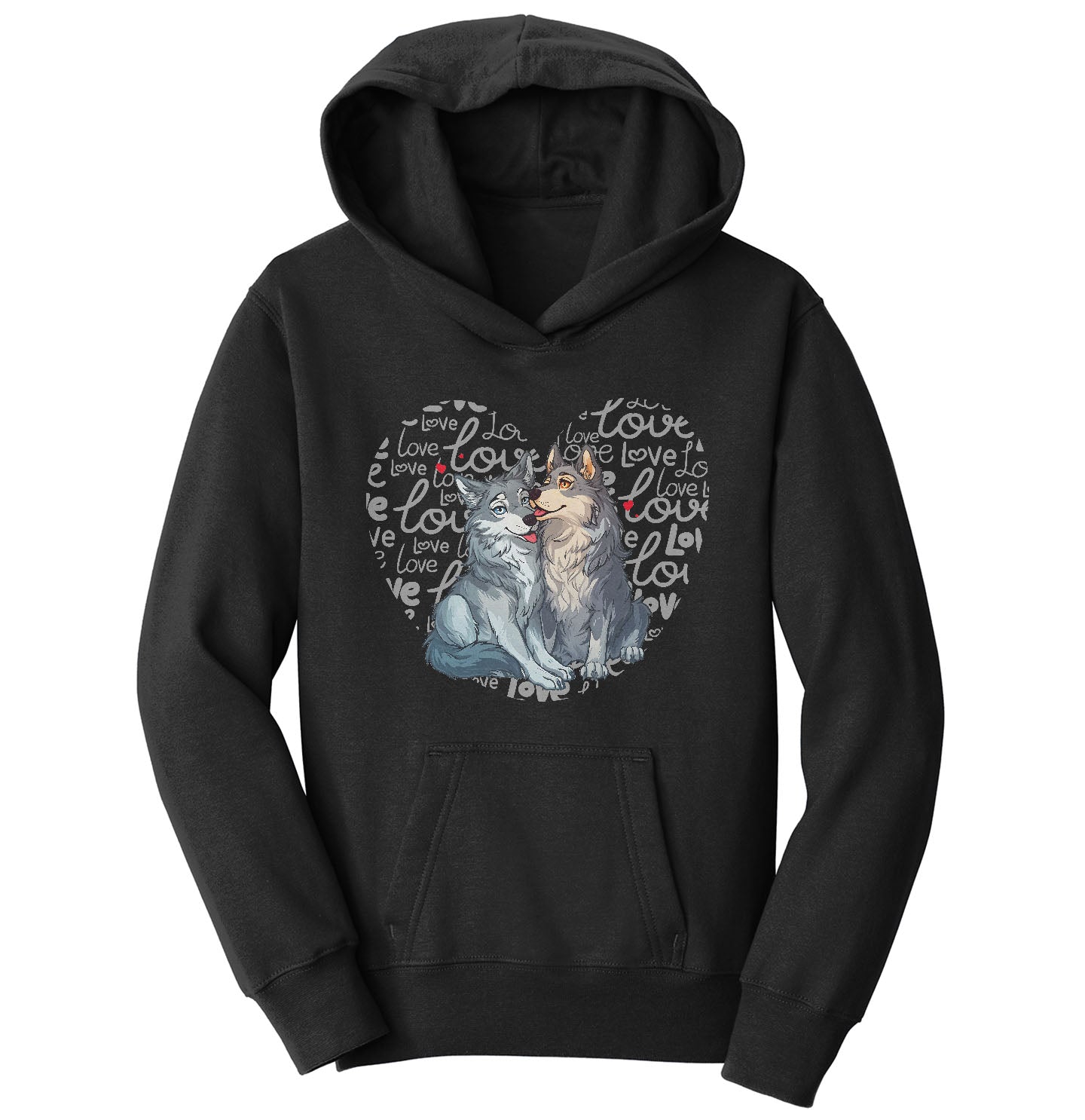 Wolf Love Heart - Kids' Unisex Hoodie Sweatshirt