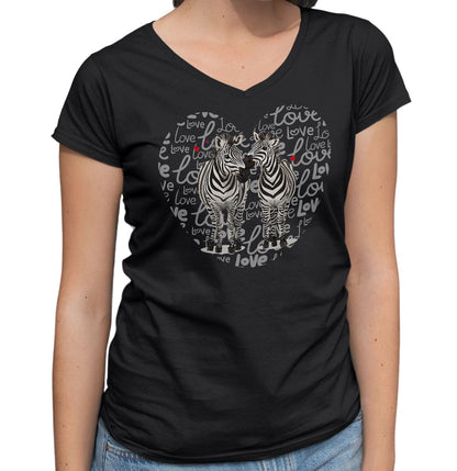 Zebra Love Heart - Women's V-Neck T-Shirt