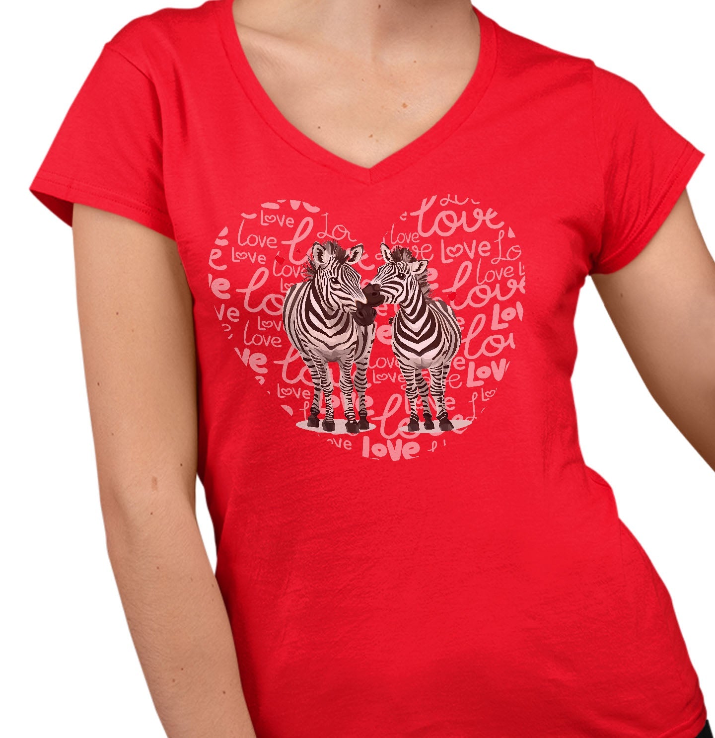 Zebra Love Heart - Women's V-Neck T-Shirt