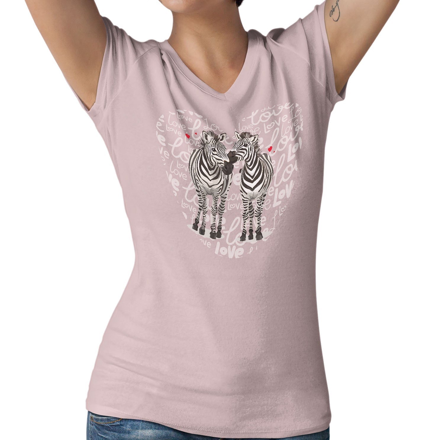 Zebra Love Heart - Women's V-Neck T-Shirt