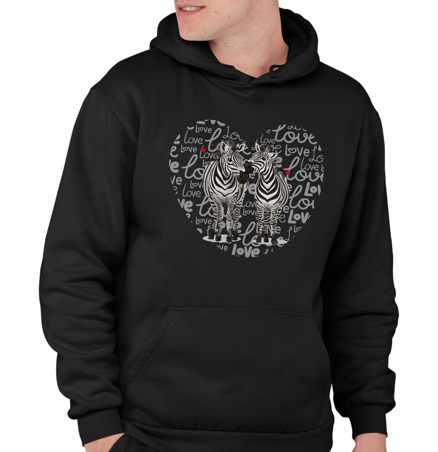 Zebra Love Heart - Adult Unisex Hoodie Sweatshirt