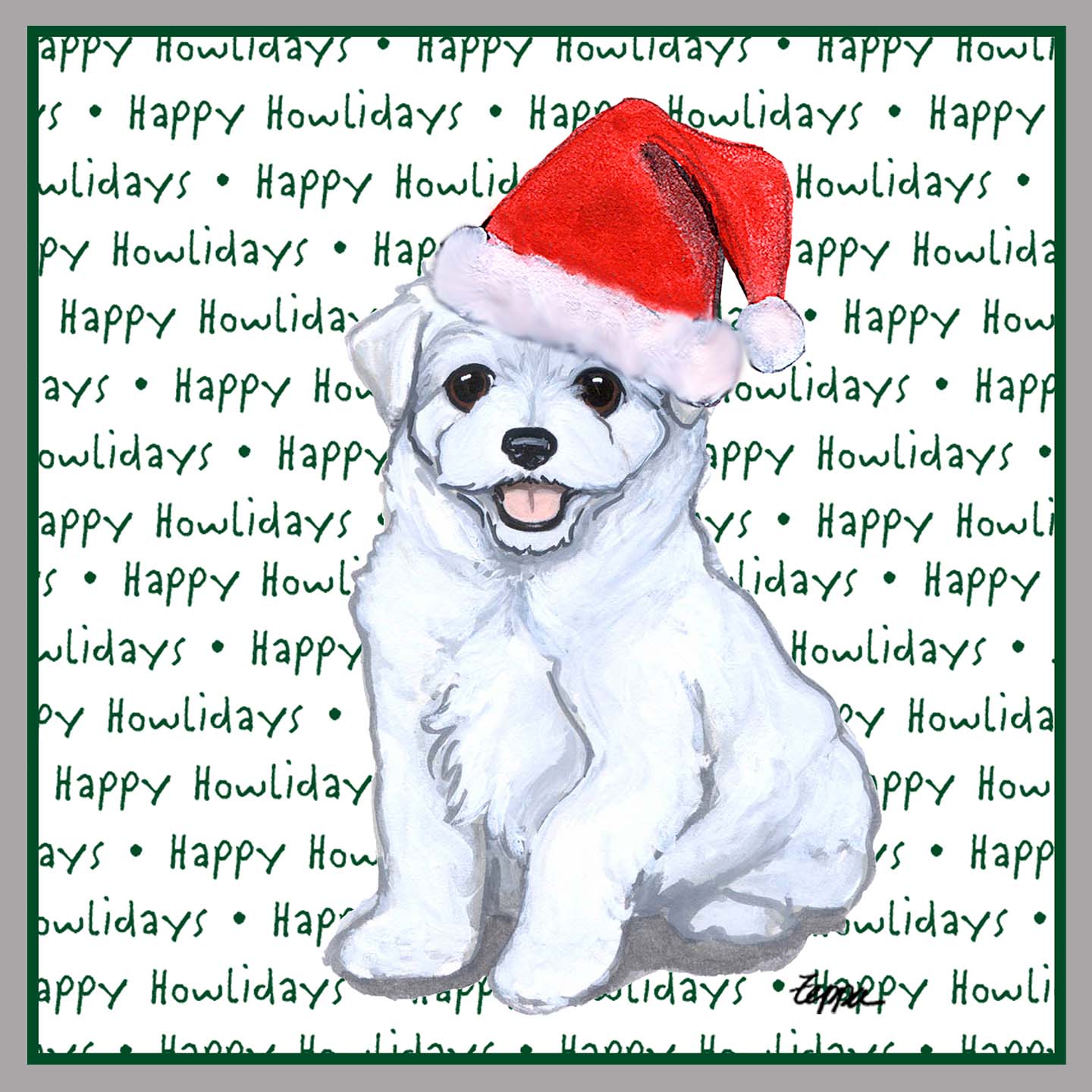 Maltese Happy Puppy Howlidays Text - Women's V-Neck Long Sleeve T-Shirt