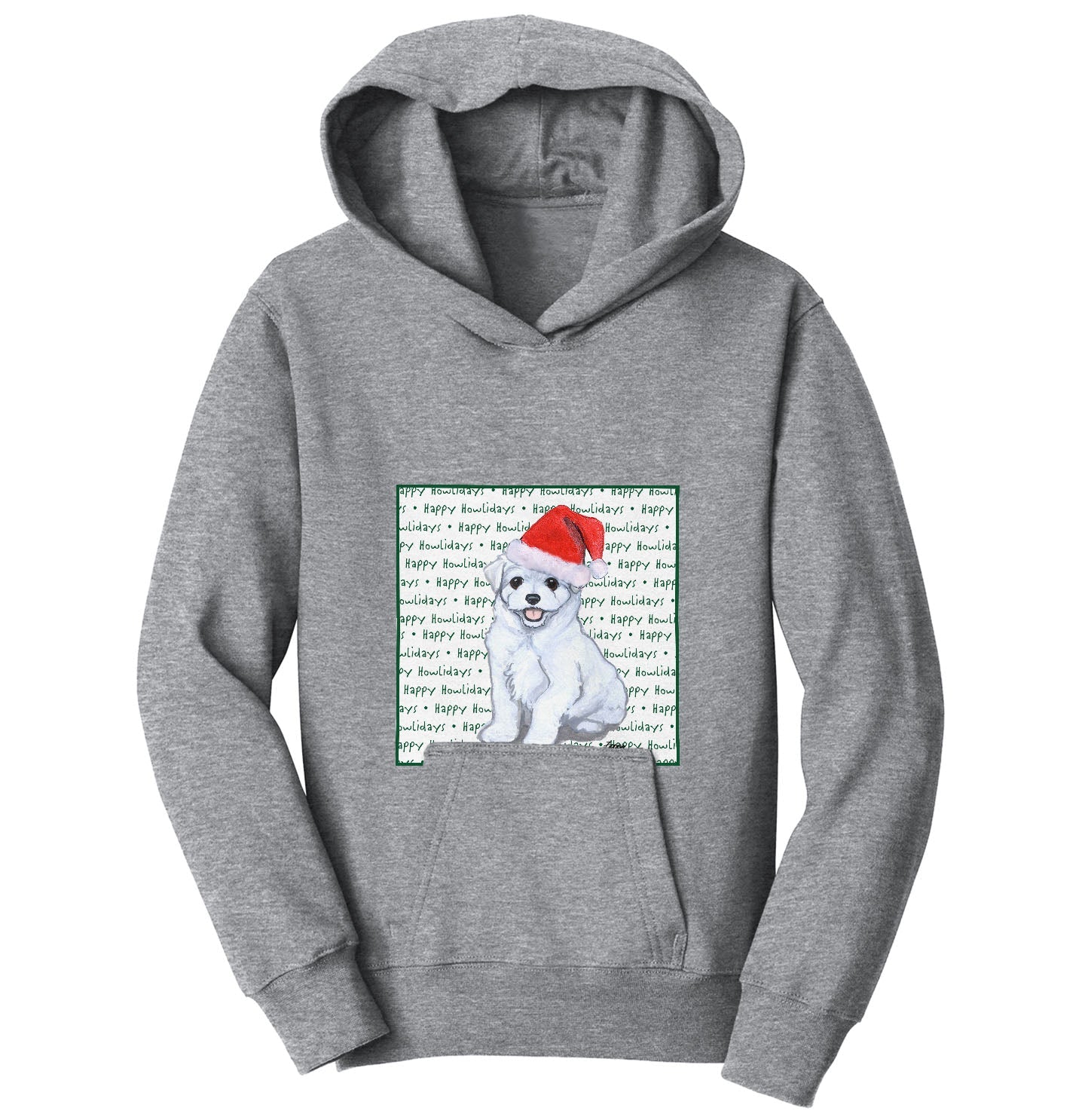 Maltese Happy Puppy Howlidays Text - Kids' Unisex Hoodie Sweatshirt