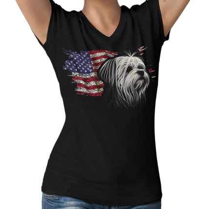 Patriotic Maltese American Flag - Women's V-Neck T-Shirt