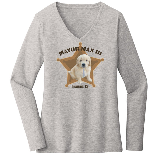 Mayor Max III Badge - Women's V-Neck Long Sleeve T-Shirt