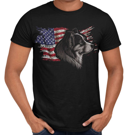 Patriotic Miniature American Shepherd American Flag - Adult Unisex T-Shirt