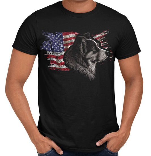 Patriotic Miniature American Shepherd American Flag - Adult Unisex T-Shirt
