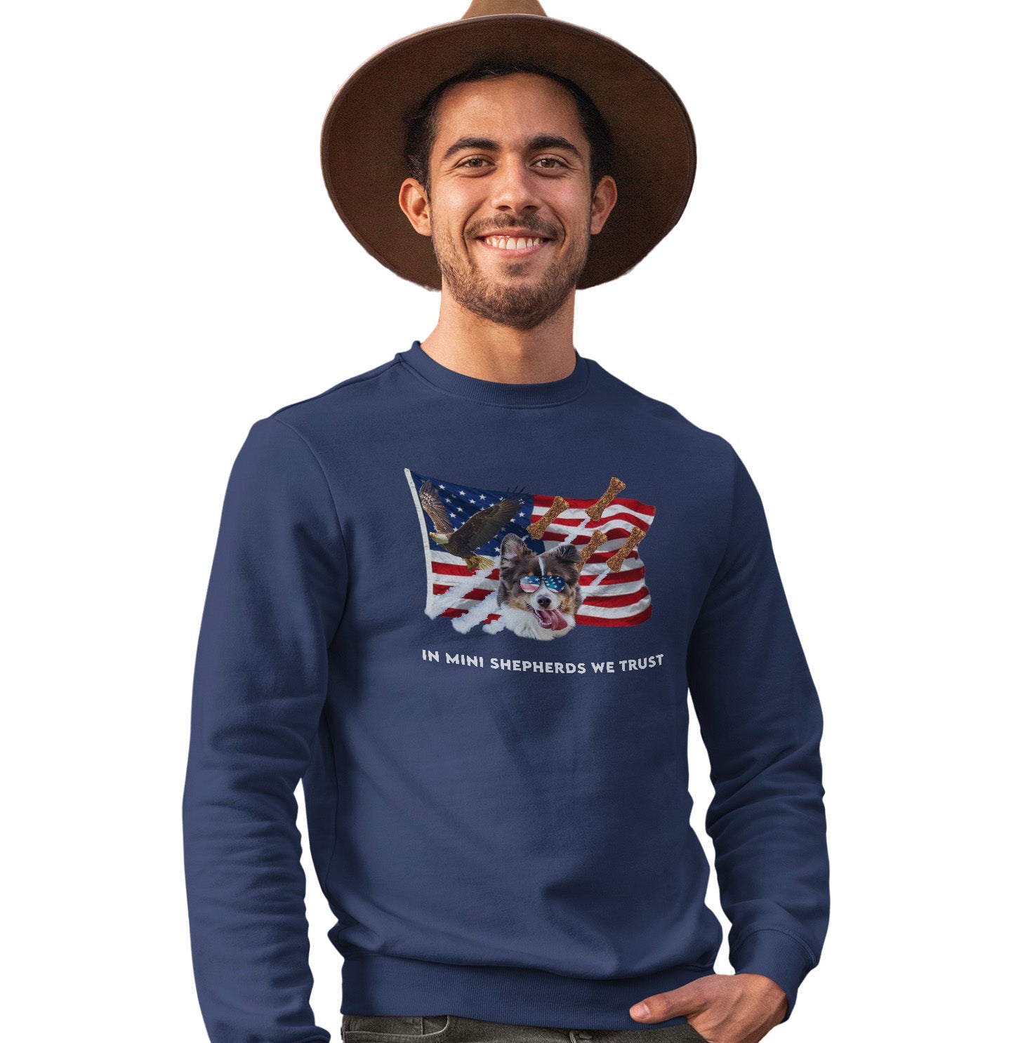 In Mini American Shepherds We Trust - Adult Unisex Crewneck Sweatshirt