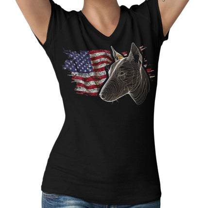 Patriotic Miniature Bull Terrier American Flag - Women's V-Neck T-Shirt