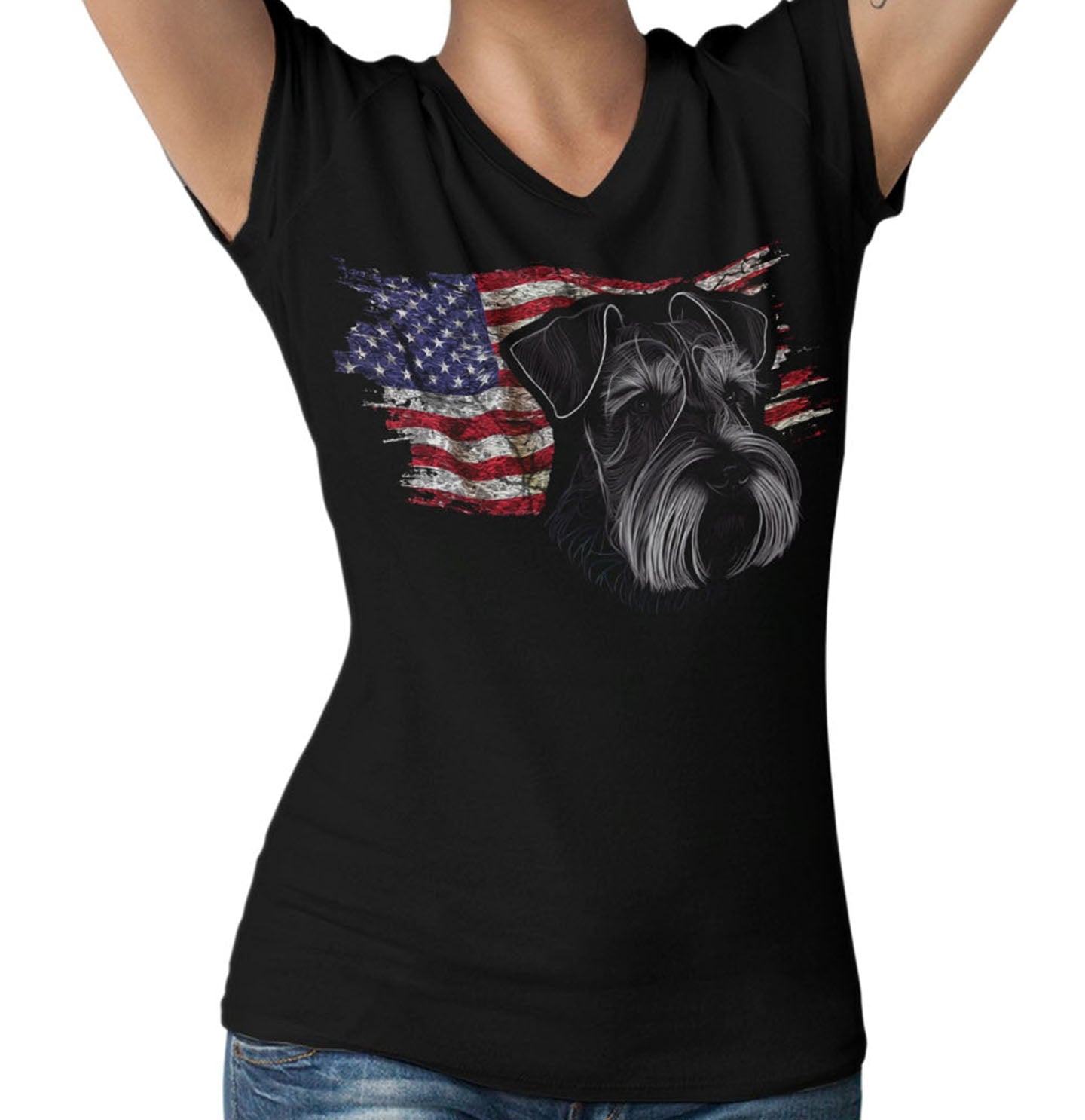 Patriotic Miniature Schnauzer American Flag - Women's V-Neck T-Shirt