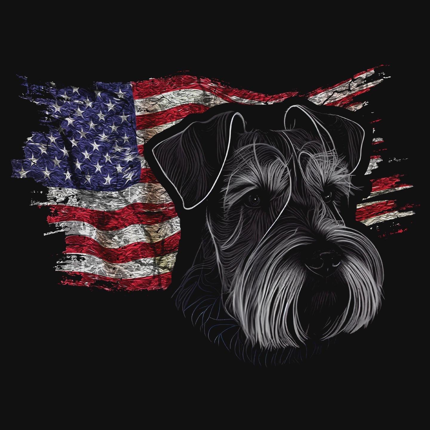 Patriotic Miniature Schnauzer American Flag - Adult Unisex T-Shirt