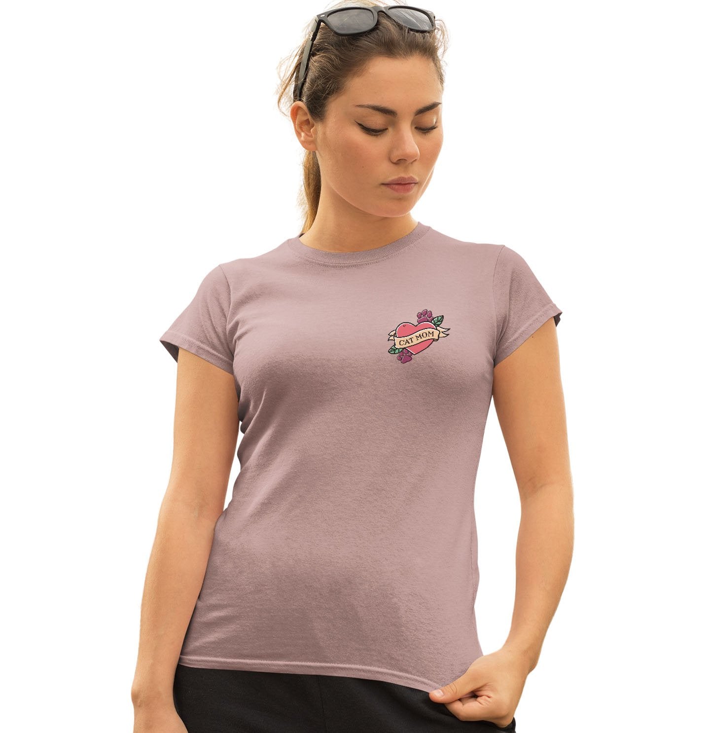 Cat Mom Heart Pocket - Women's Fitted T-Shirt