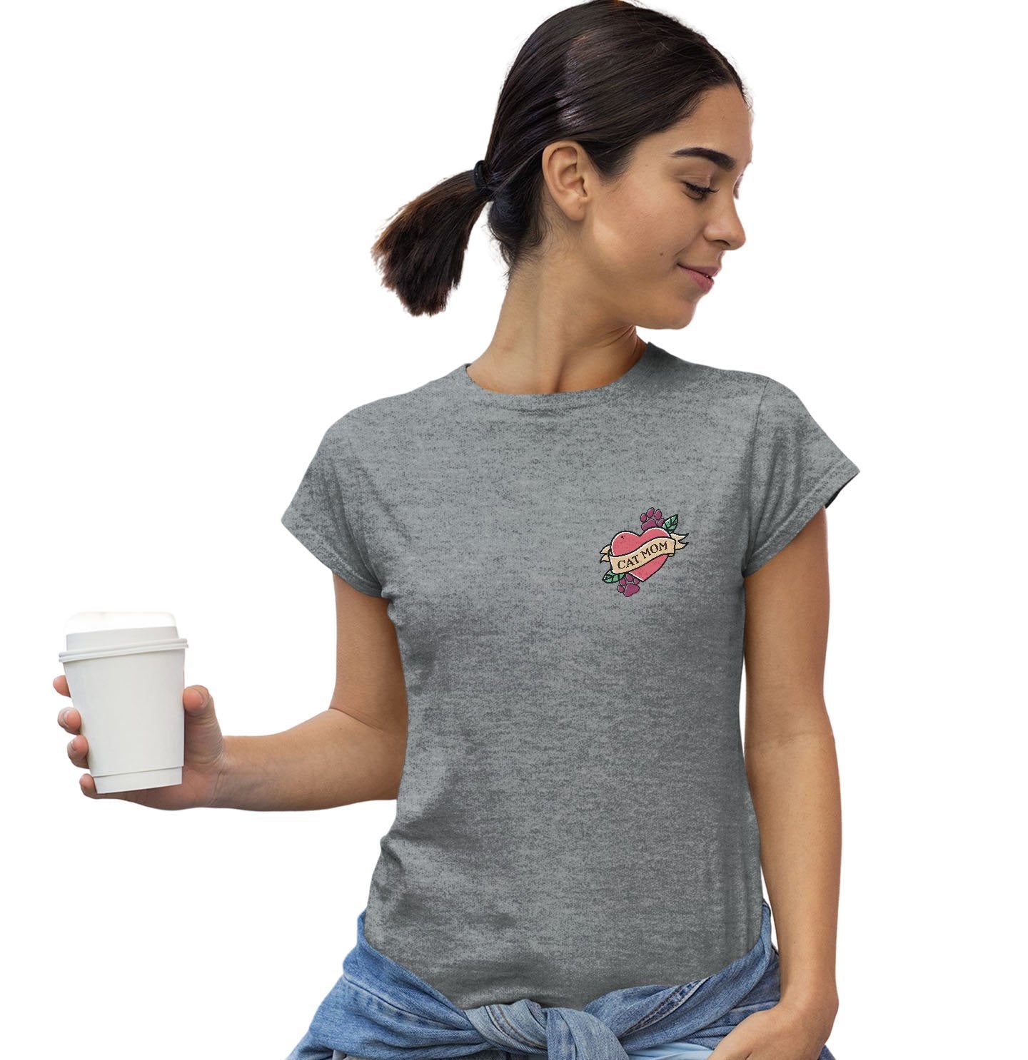 Cat Mom Heart Pocket - Women's Fitted T-Shirt