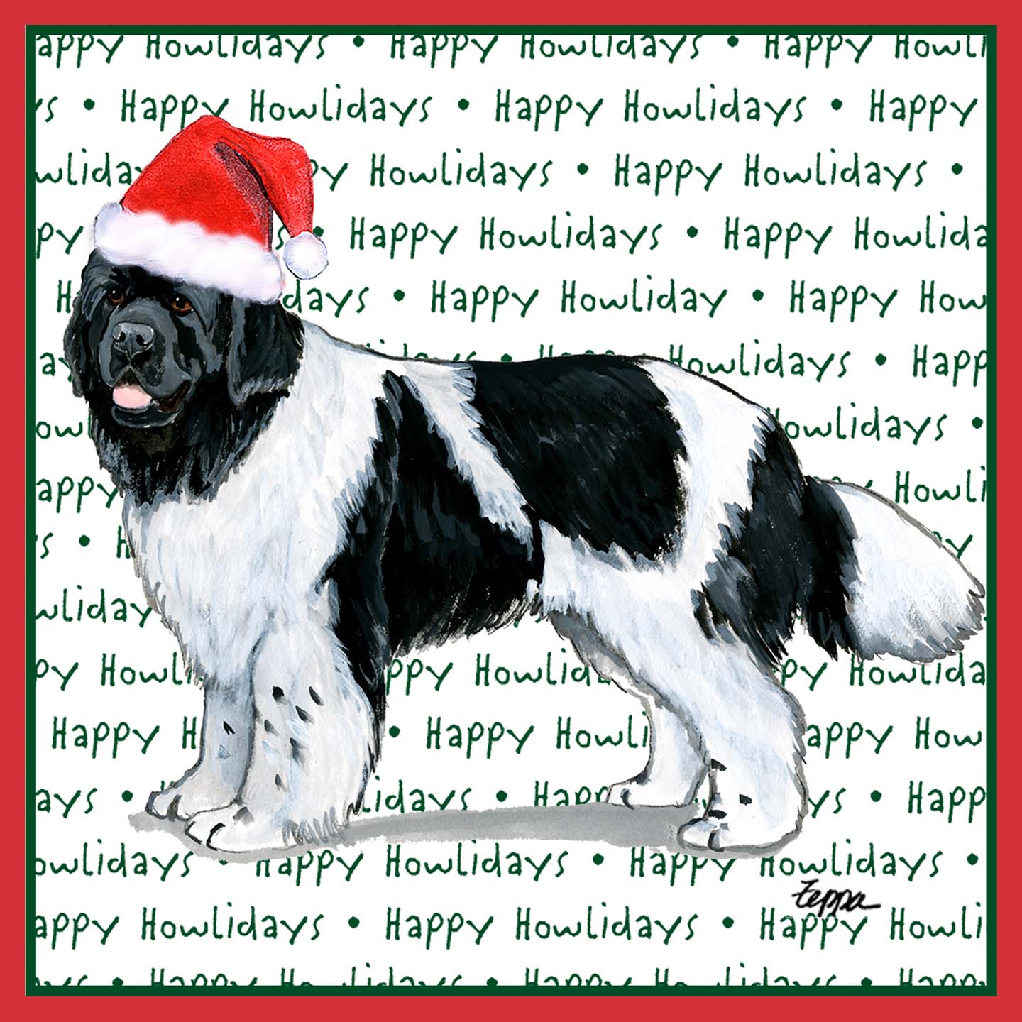 Newfoundland (Black & White) Happy Howlidays Text - Adult Unisex Long Sleeve T-Shirt