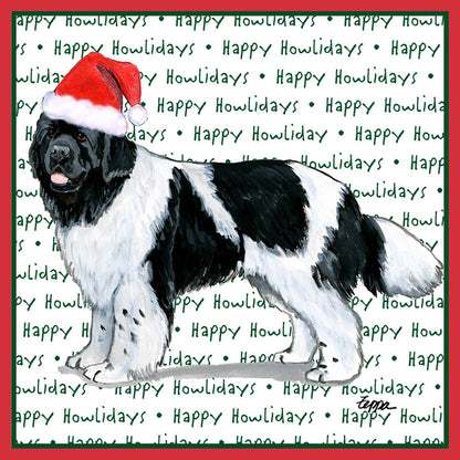 Newfoundland (Black & White) Happy Howlidays Text - Adult Unisex Long Sleeve T-Shirt