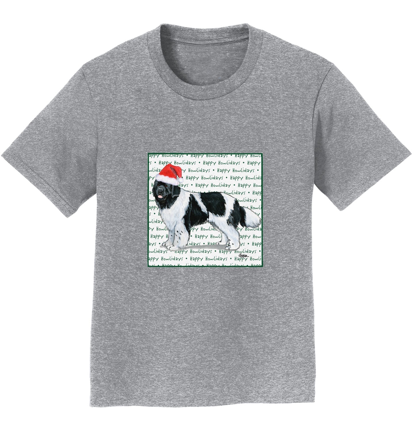 Newfoundland (Black & White) Happy Howlidays Text - Kids' Unisex T-Shirt