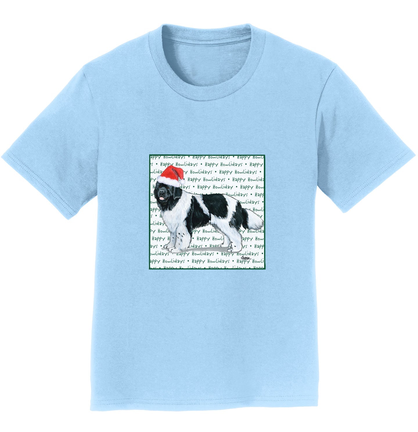 Newfoundland (Black & White) Happy Howlidays Text - Kids' Unisex T-Shirt