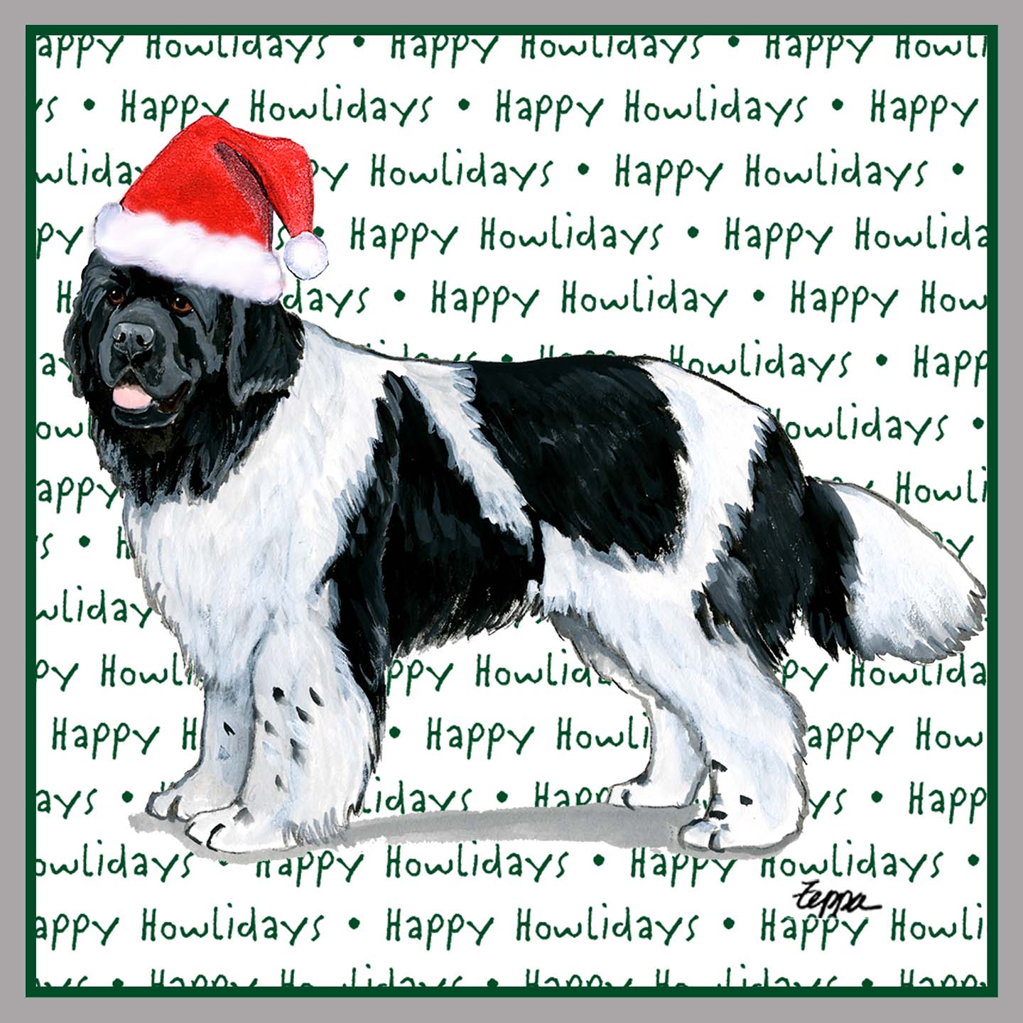 Newfoundland (Black & White) Happy Howlidays Text - Adult Unisex Crewneck Sweatshirt