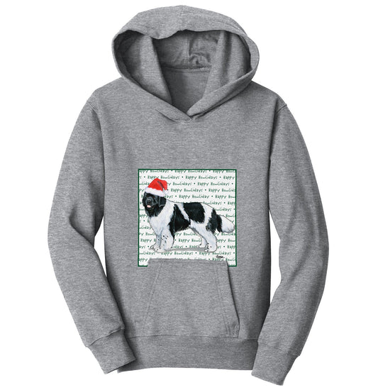 Newfoundland (Black & White) Happy Howlidays Text - Kids' Unisex Hoodie Sweatshirt