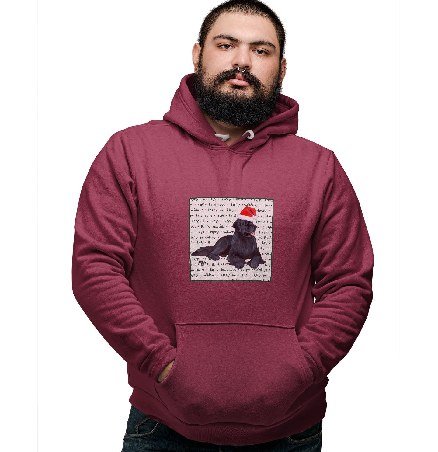 Newfoundland Happy Howlidays Text - Adult Unisex Hoodie Sweatshirt