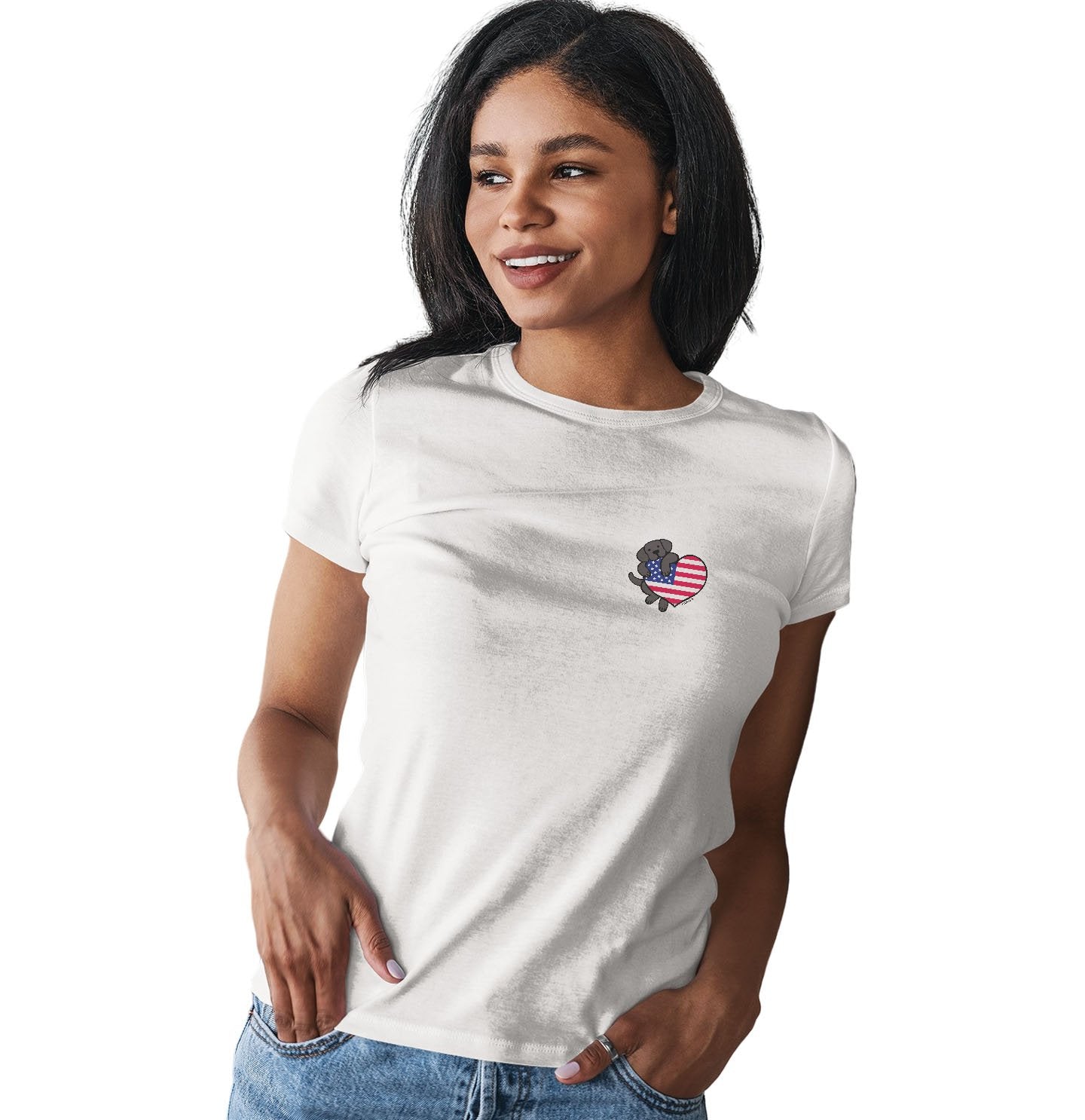 USA Flag Heart Black Lab Left Chest - Women's Fitted T-Shirt