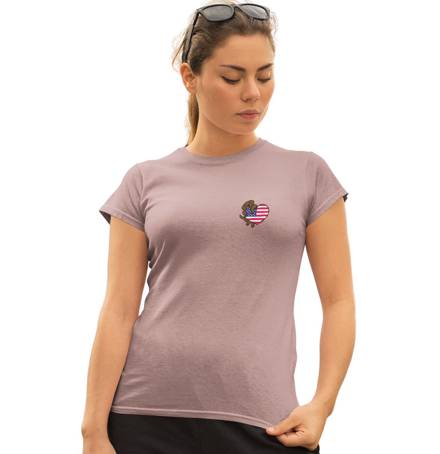 USA Flag Heart Chocolate Lab Left Chest - Women's Fitted T-Shirt