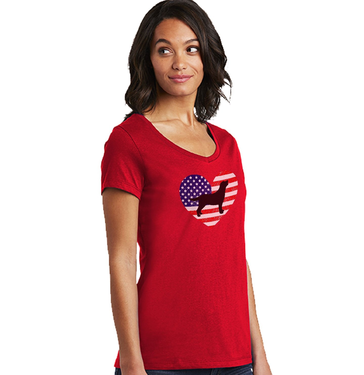 USA Flag Pattern Lab Silhouette - Women's V-Neck T-Shirt