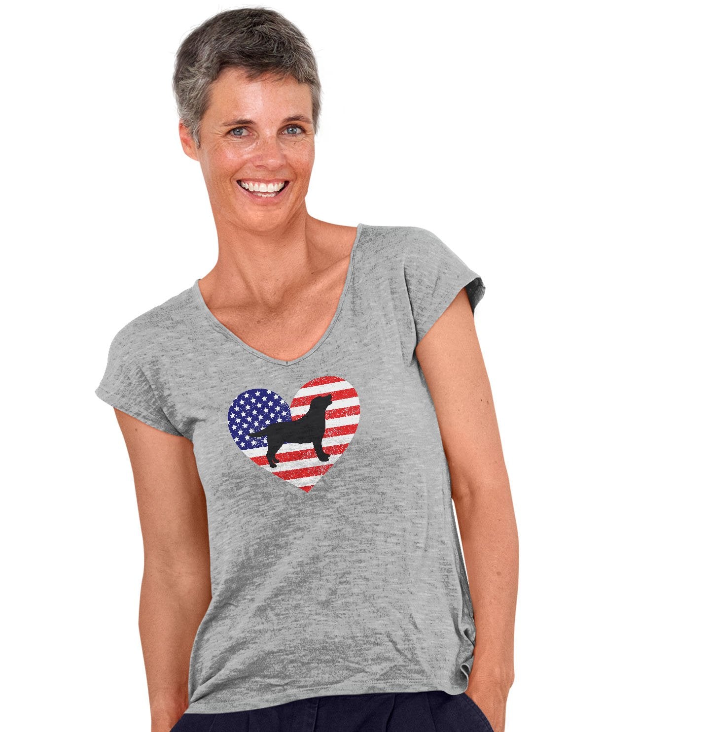 USA Flag Pattern Lab Silhouette - Women's V-Neck T-Shirt