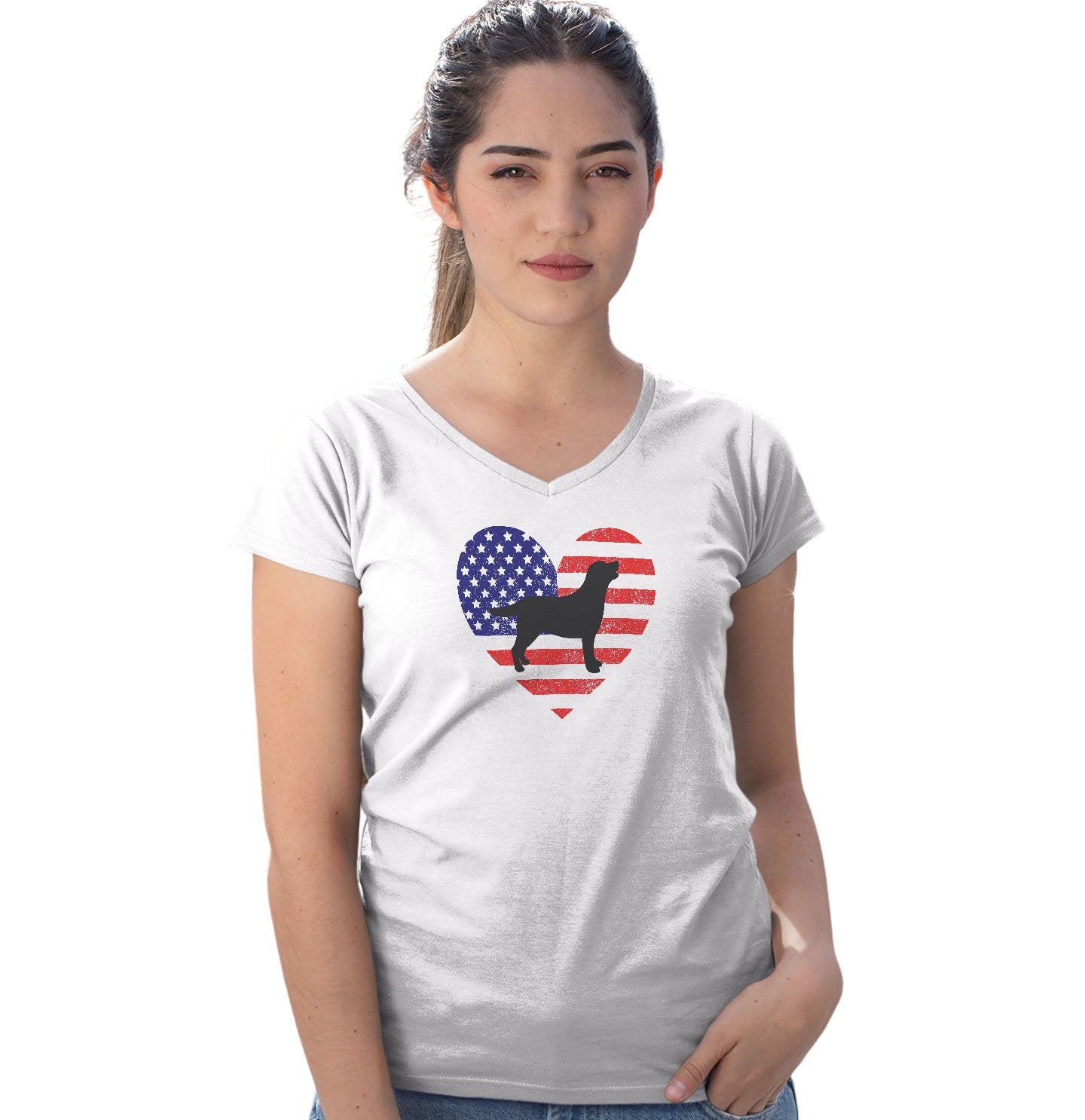 USA Flag Pattern Lab Silhouette - Women's V-Neck T-Shirt