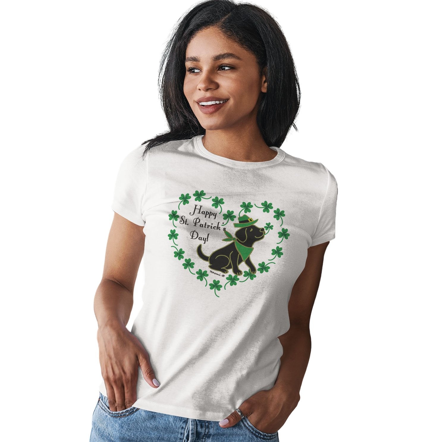 St. Patrick's Day Clover Heart Black Lab - Women's Fitted T-Shirt