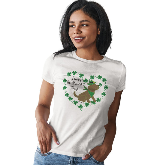 St. Patrick's Day Clover Heart Chocolate Lab - Women's Fitted T-Shirt