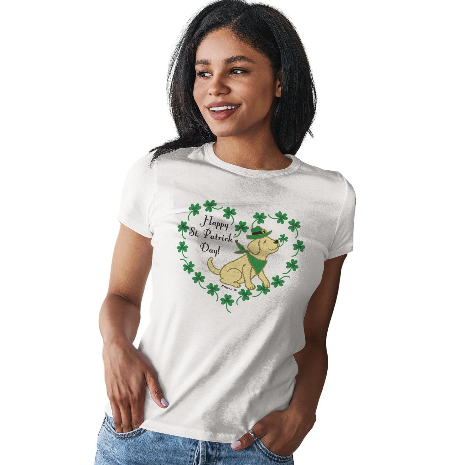 St. Patrick's Day Clover Heart Yellow Lab - Women's Fitted T-Shirt