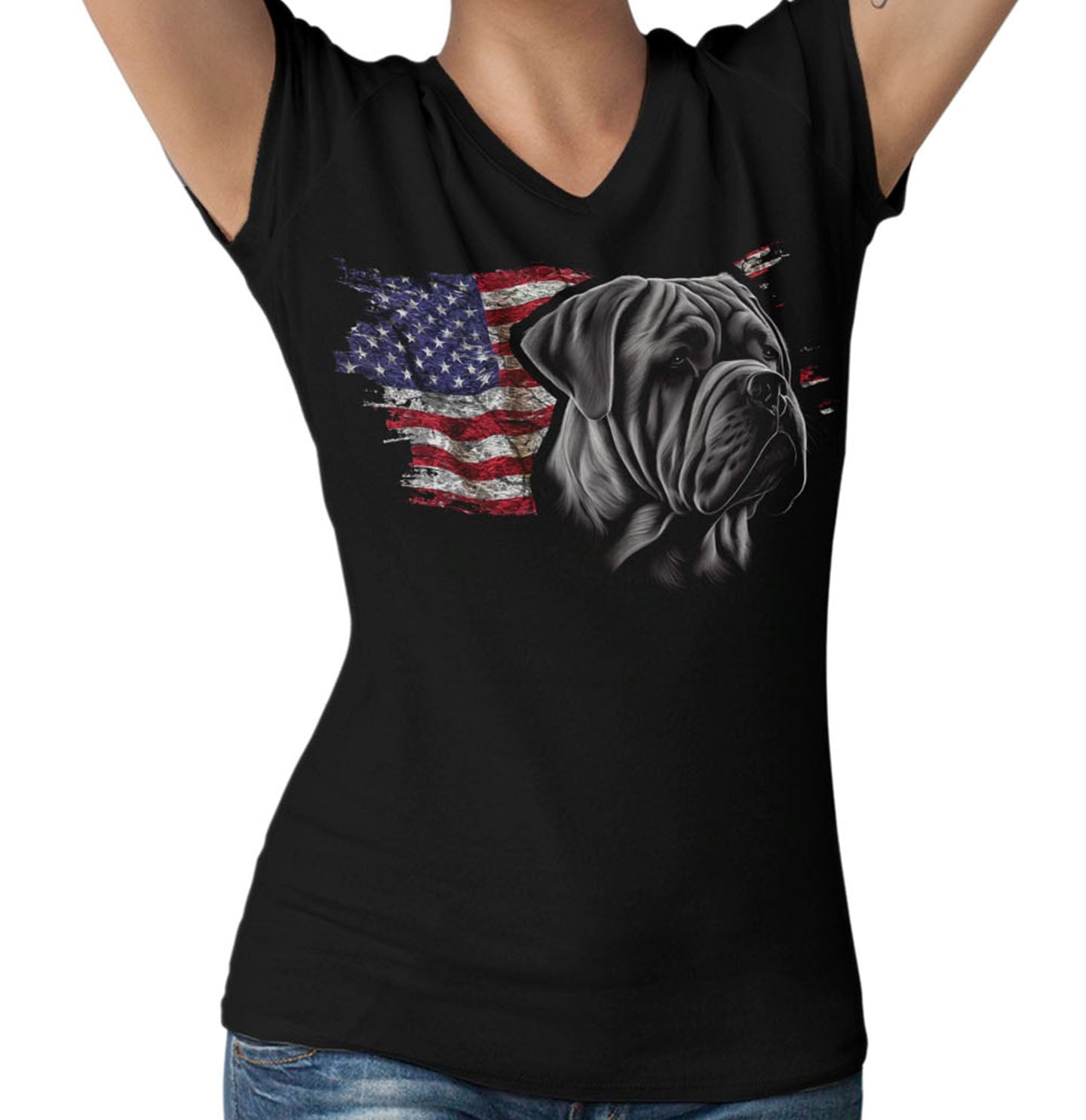 Patriotic Neapolitan Mastiff American Flag - Women's V-Neck T-Shirt