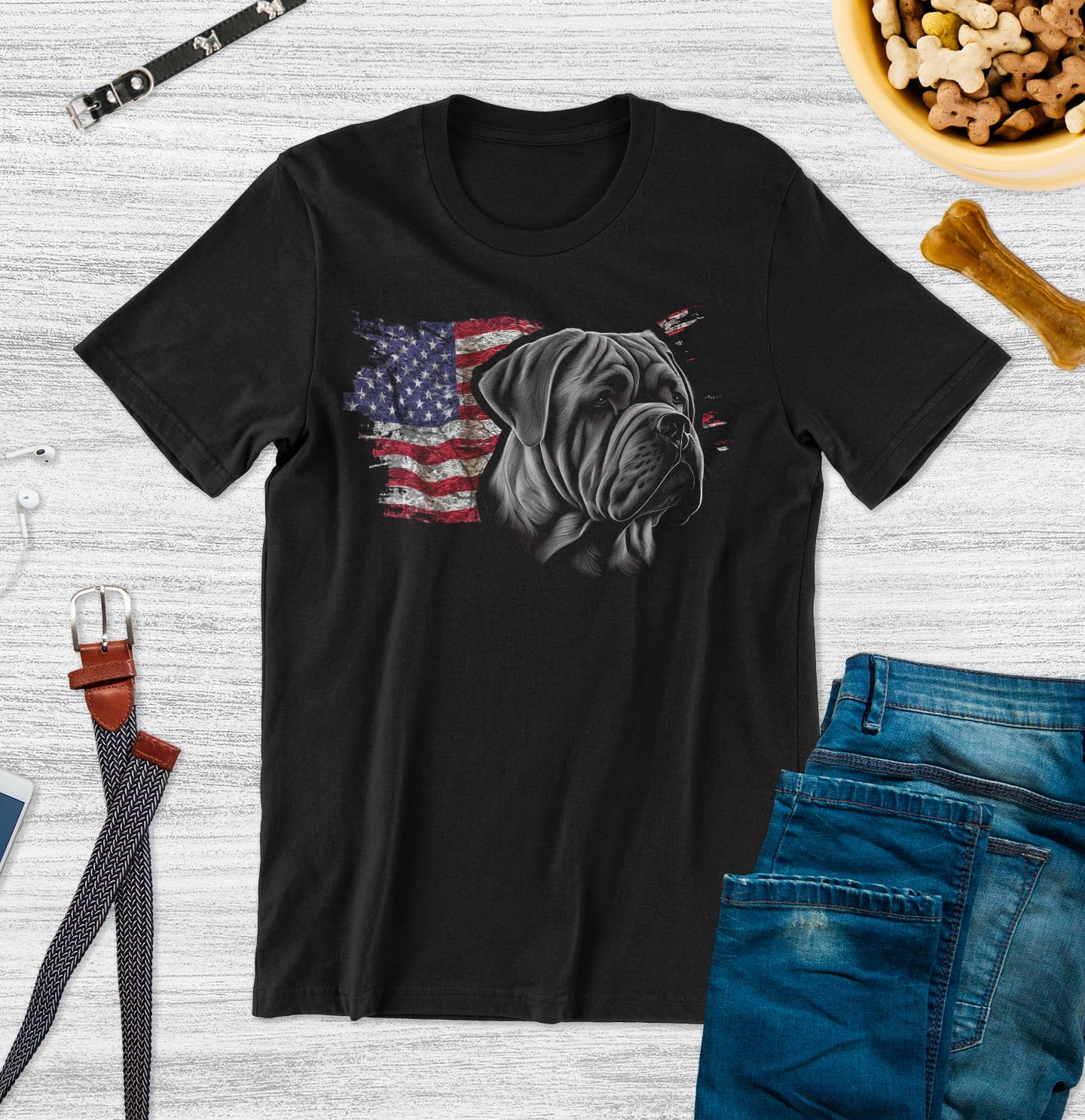 Patriotic Neapolitan Mastiff American Flag - Adult Unisex T-Shirt