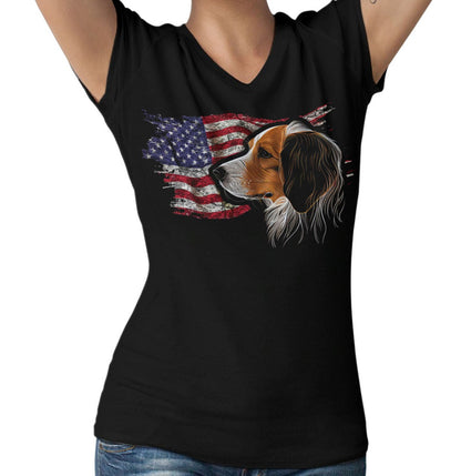 Patriotic Nederlandse Kooikerhondje American Flag - Women's V-Neck T-Shirt