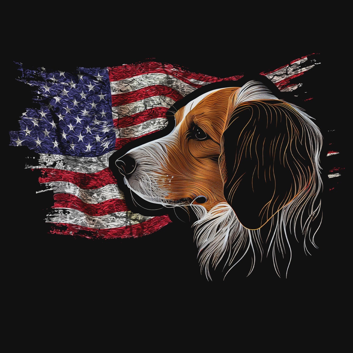 Patriotic Nederlandse Kooikerhondje American Flag - Adult Unisex T-Shirt